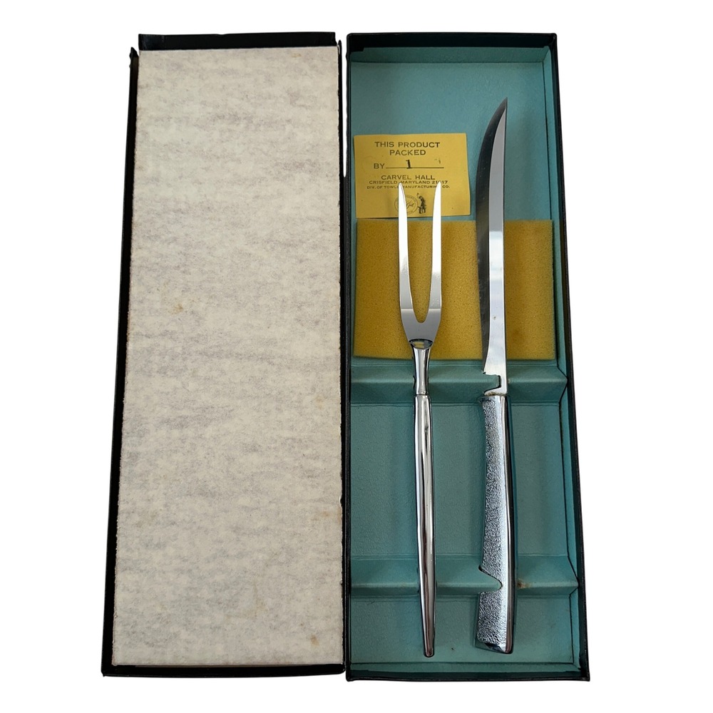 Vintage‎ Carvel Hall Carving Knife and Fork Set Stainless Steel Original Box